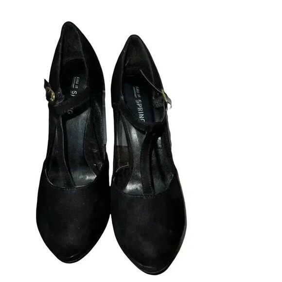 🌸Call it Spring T-Strap‎ Women Black Mesh Insert Heels Size 6.5🌸 - Picture 1 of 9